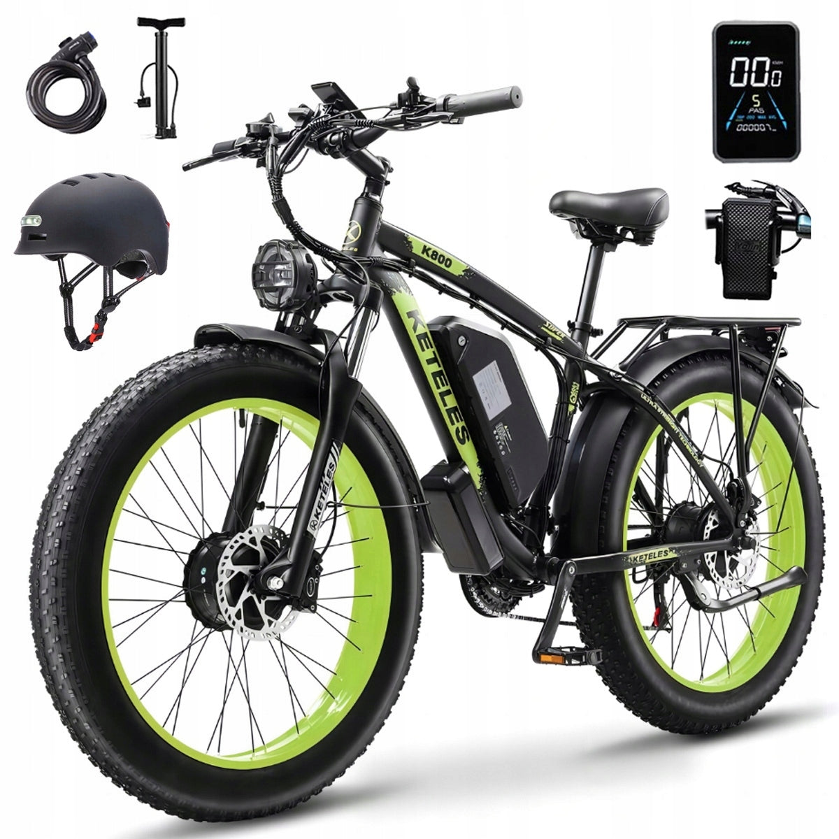 Electric vehicle KETELES K800 2000W 23AH 55KM/H 26"*4.0 Two motors+Helmet