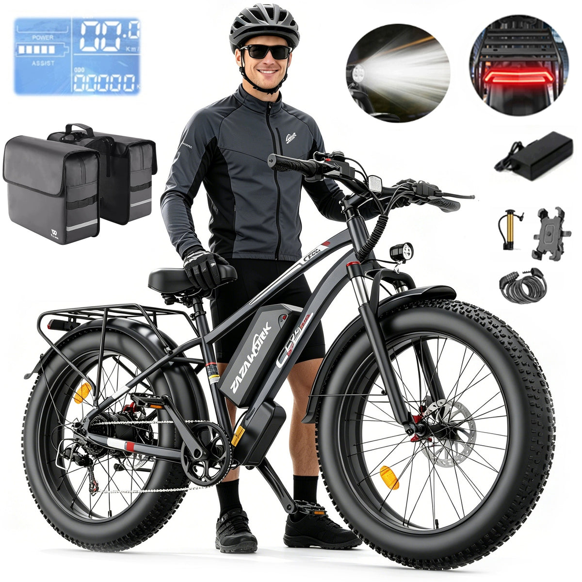 Electric vehicle ZAZAWORK 1500W 20AH 50KM/H 120km Hydraulic terrain