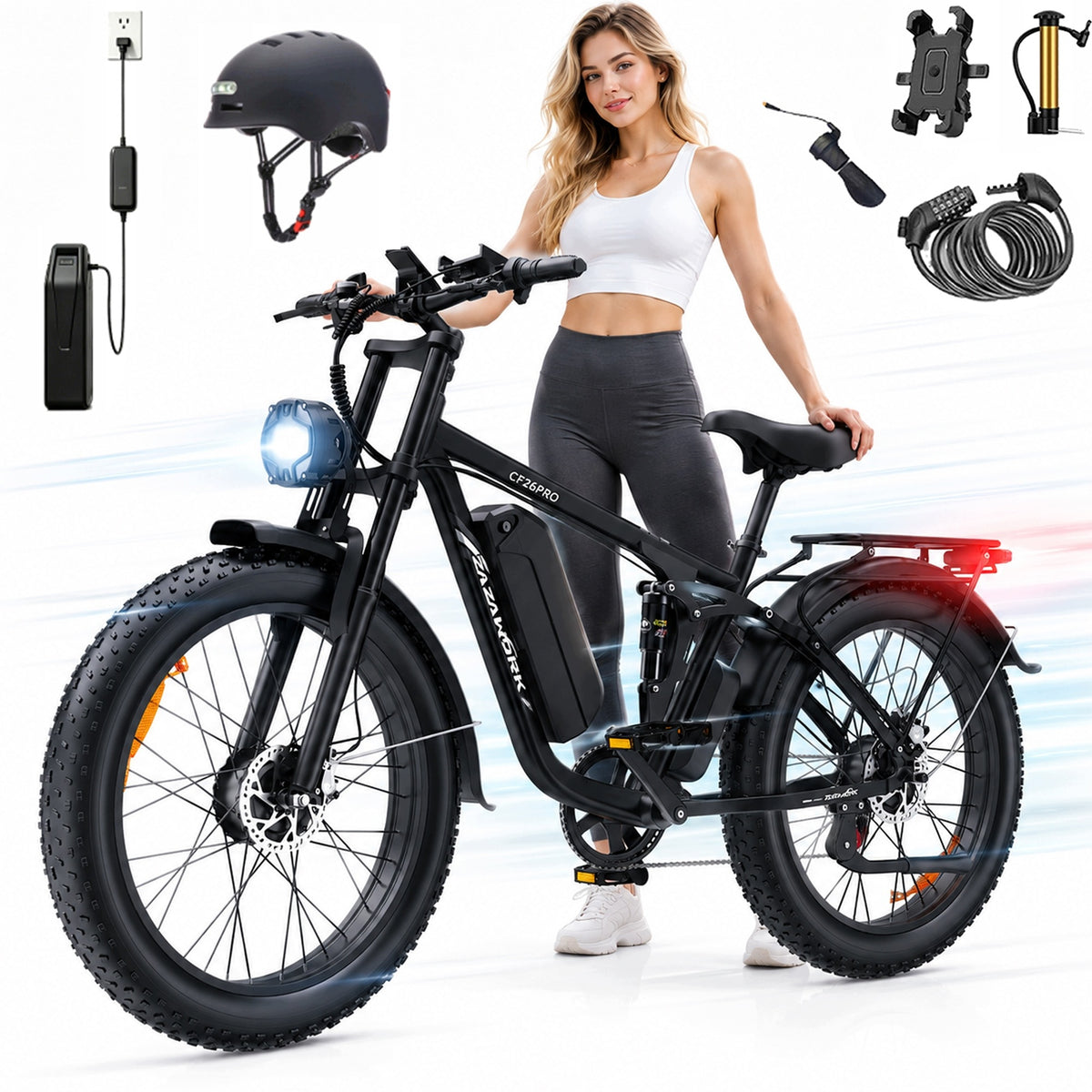 Electric vehicle ZAZAWORK 2000W 48V 23AH 53KM/H 120HP 26" Shimano 7 PL