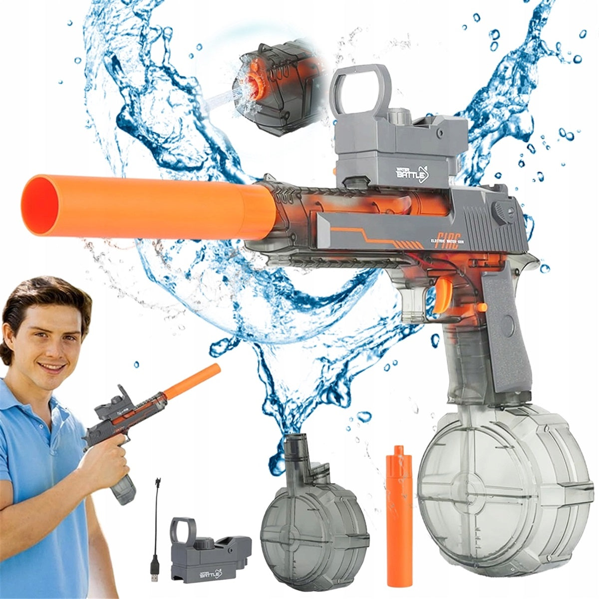 Electric water gun 10m 425ml 2 batteries 1200mAh goggles grey Packaging status original