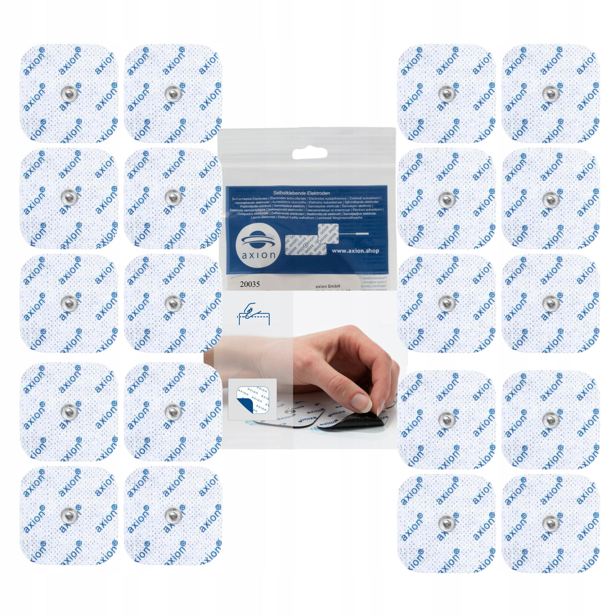 Electrodes TENS EMS 5x5 cm 20 pcs. for Sanitas SEM 43 44 46 Beurer gel Packaging status original