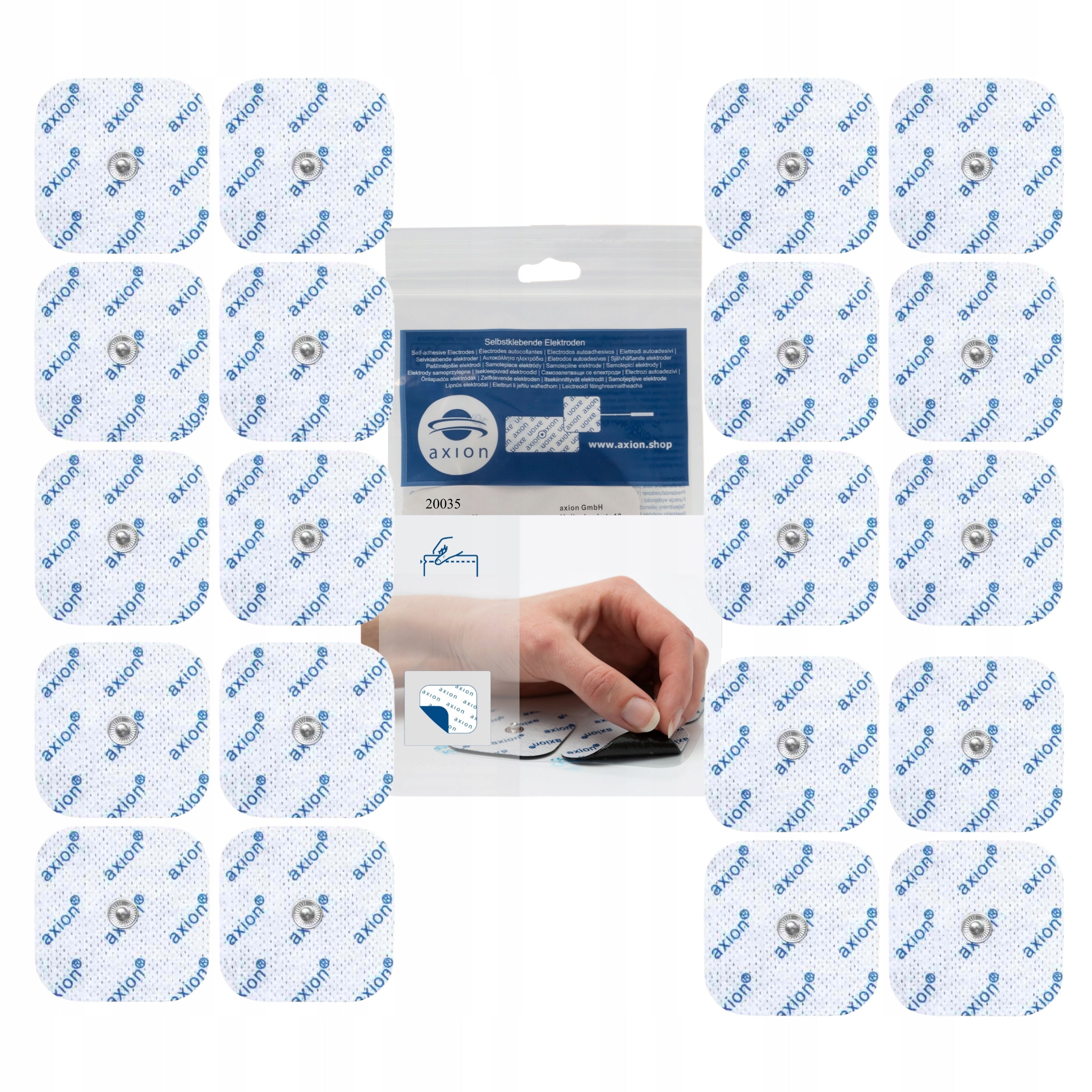 Electrodes TENS EMS 5x5 cm 20 pcs. for Sanitas SEM 43 44 46 Beurer gel Packaging status original