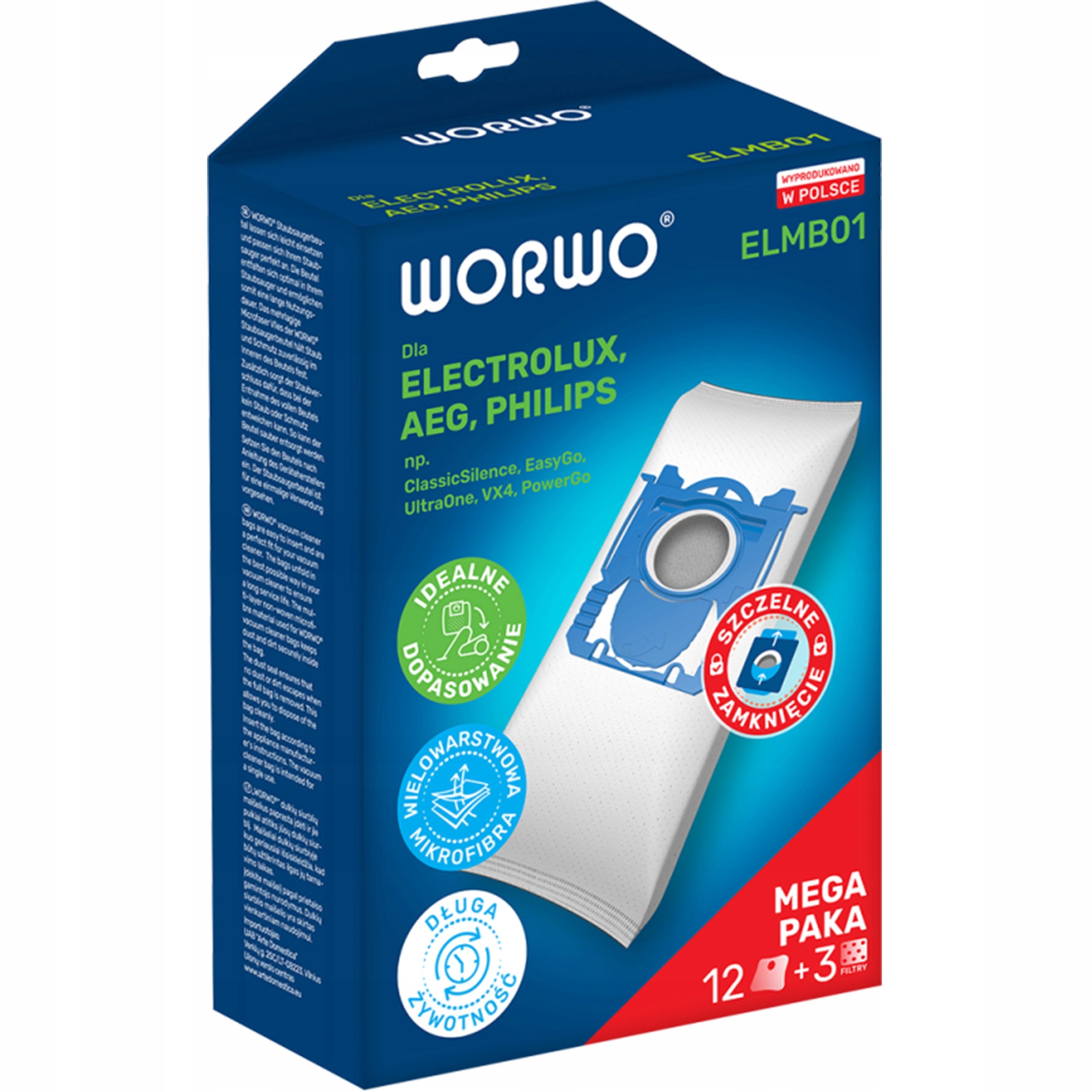 Electrolux Vacuum Cleaner Bags, 12pcs ELMB01X12 + Filter