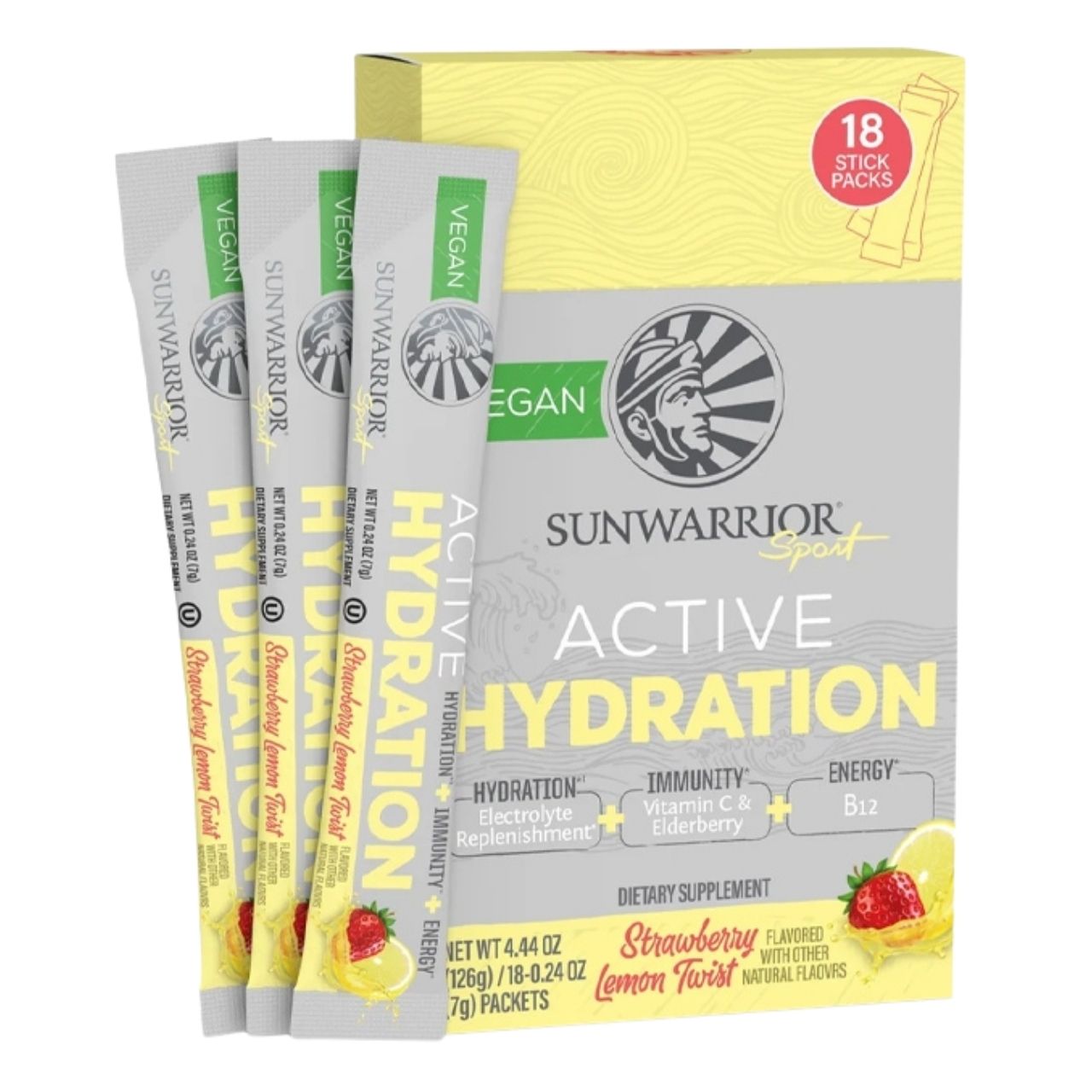 Electrolytes Sunwarrior Warrior Active Hydration Strawberry Lemon 18 pieces