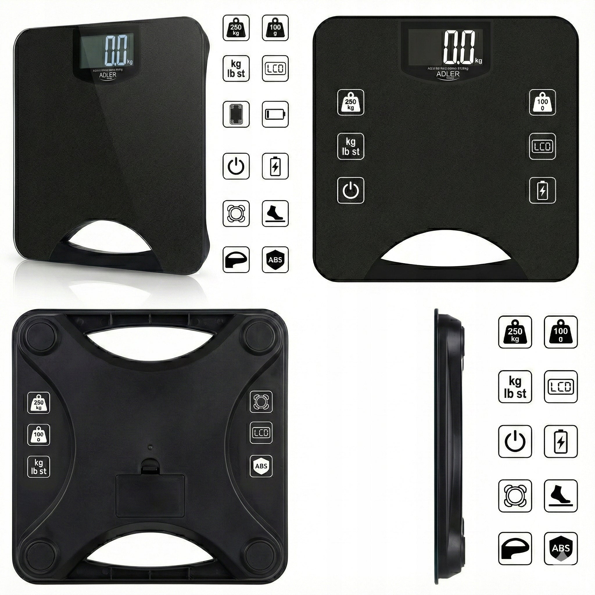 Electronic Bathroom Scale Large LCD MEASUREMENT 250kg Sensors Handle ADLER Packaging status original