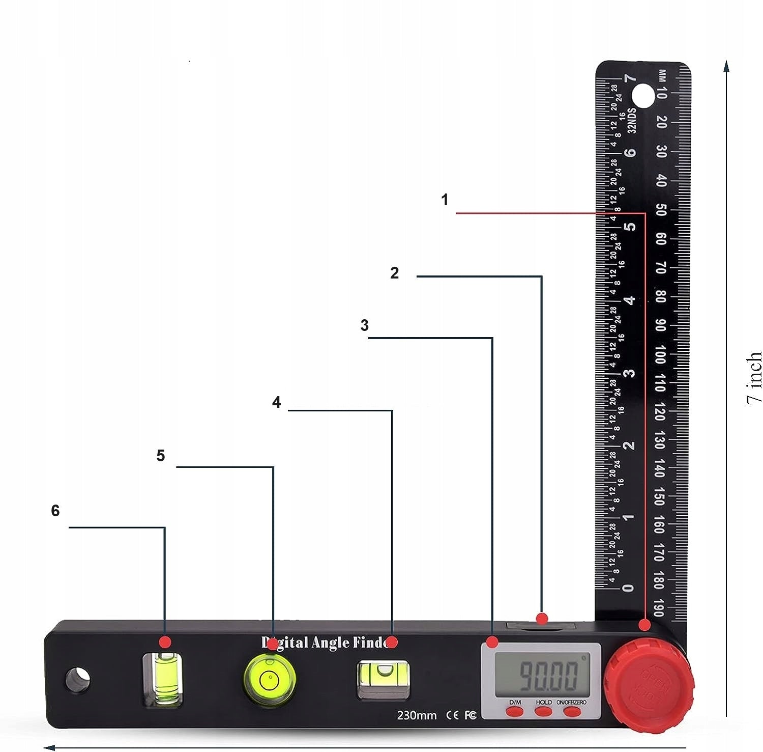 Electronic Digital Protractor 230mm 360° + 3 LEVELS EAN (GTIN) 5904310264631