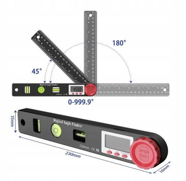 Electronic Digital Protractor 230mm 360° + 3 LEVELS Packaging status original