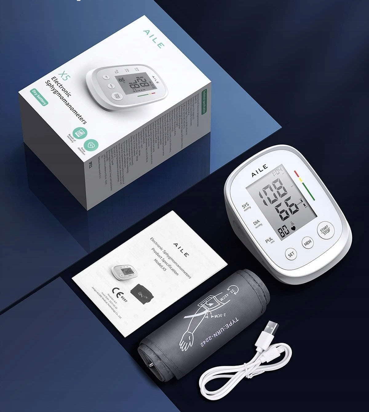Electronic Shoulder Blood Pressure Monitor 22-42cm Recording Measurements USB Aaa Lcd Medical device no