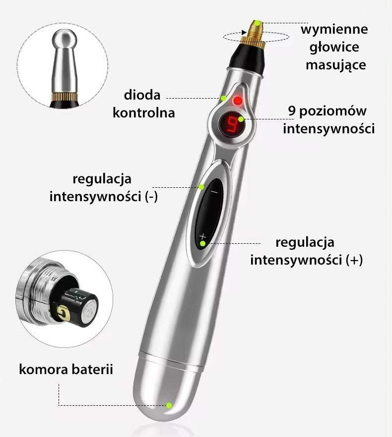 Electronic acupressure pen Active 3in1 - 3 heads, pulse massage Packaging status original