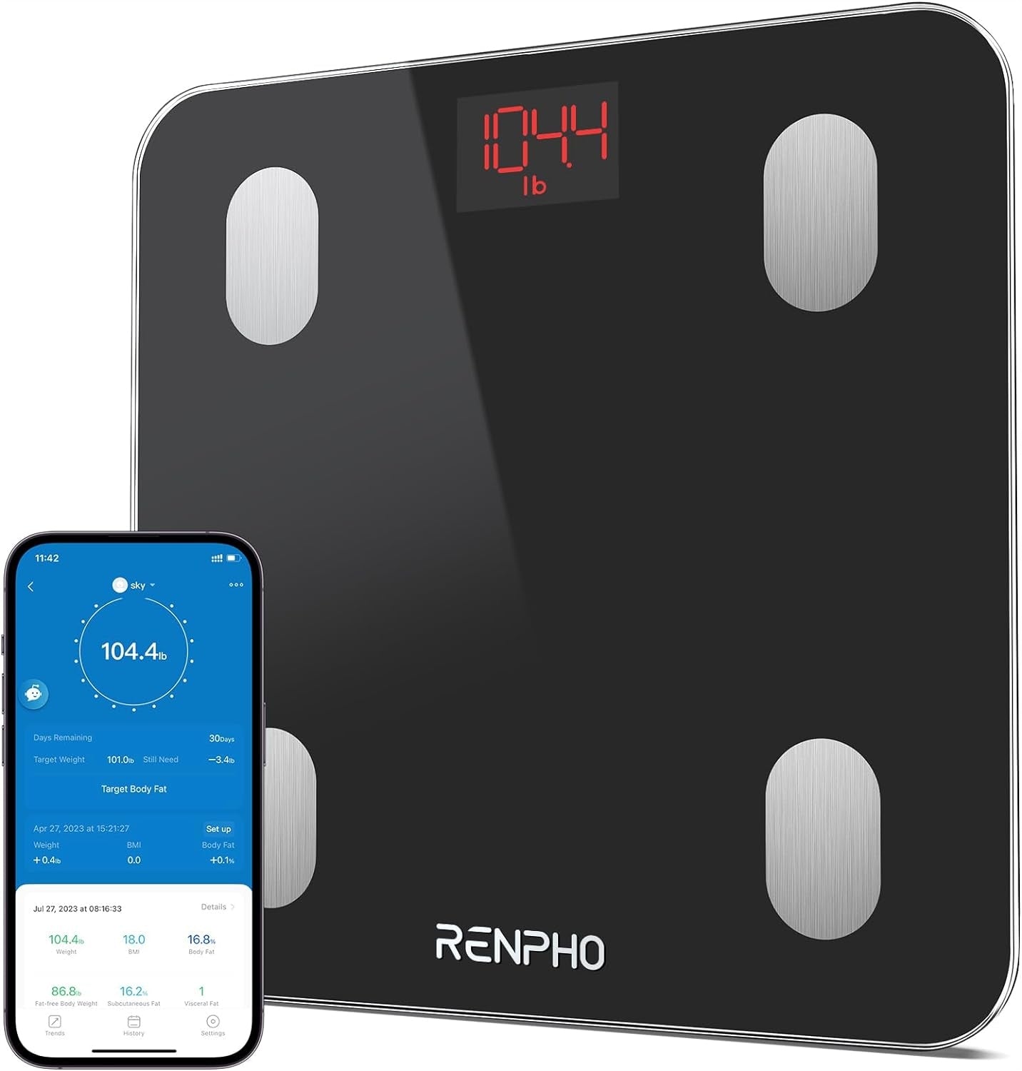 Electronic bathroom scale Renpho ES-26M-B Black application SMART ELIS