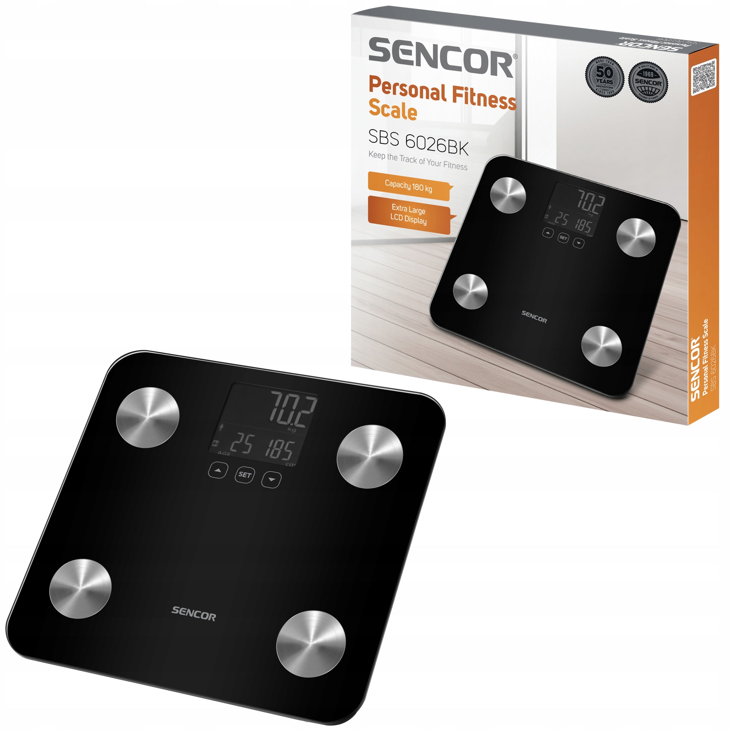 Electronic bathroom scale Sencor SBS6026BK fitness BMI 180kg LCD black Manufacturer code SBS 6026BK