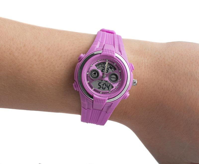 Electronic watch Mingrui waterproof stopwatch alarm pink Functions alarm clock date display stopwatch waterproof illumination GMT - second time zone