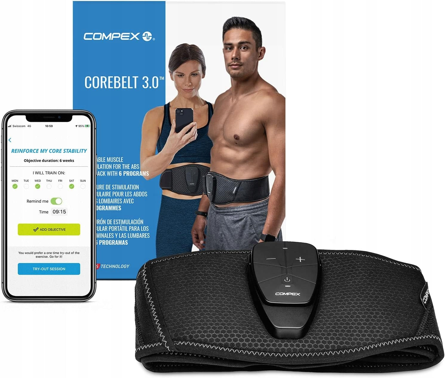 Electrostimulation Belt Compex Corebelt 3.0 Unisex L/XL Black