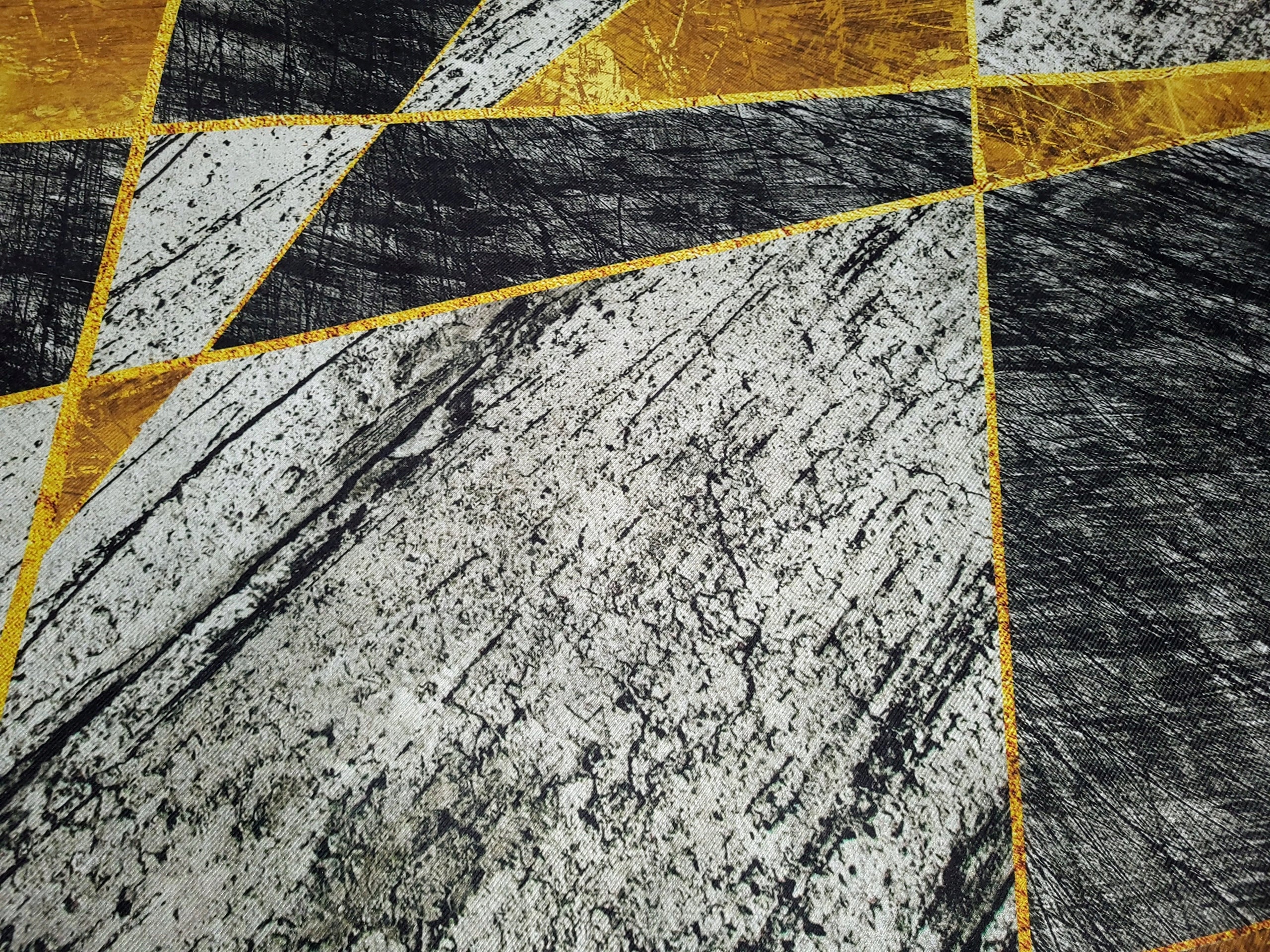 Elegant Anti-Slip Living Room Rug Fancy 200x300 Mosaic Grey Gold Product width 200 cm