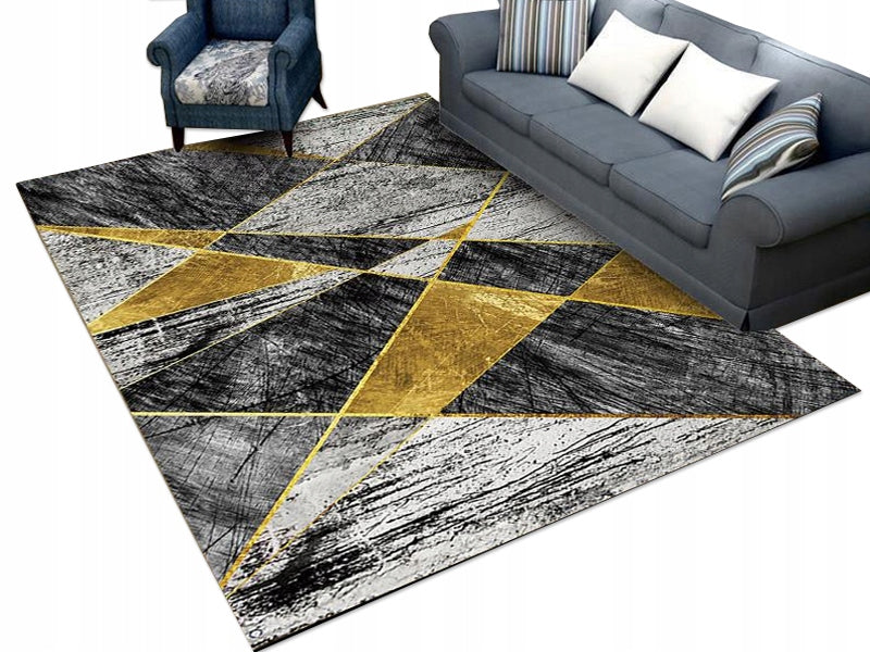 Elegant Anti-Slip Living Room Rug Fancy 200x300 Mosaic Grey Gold