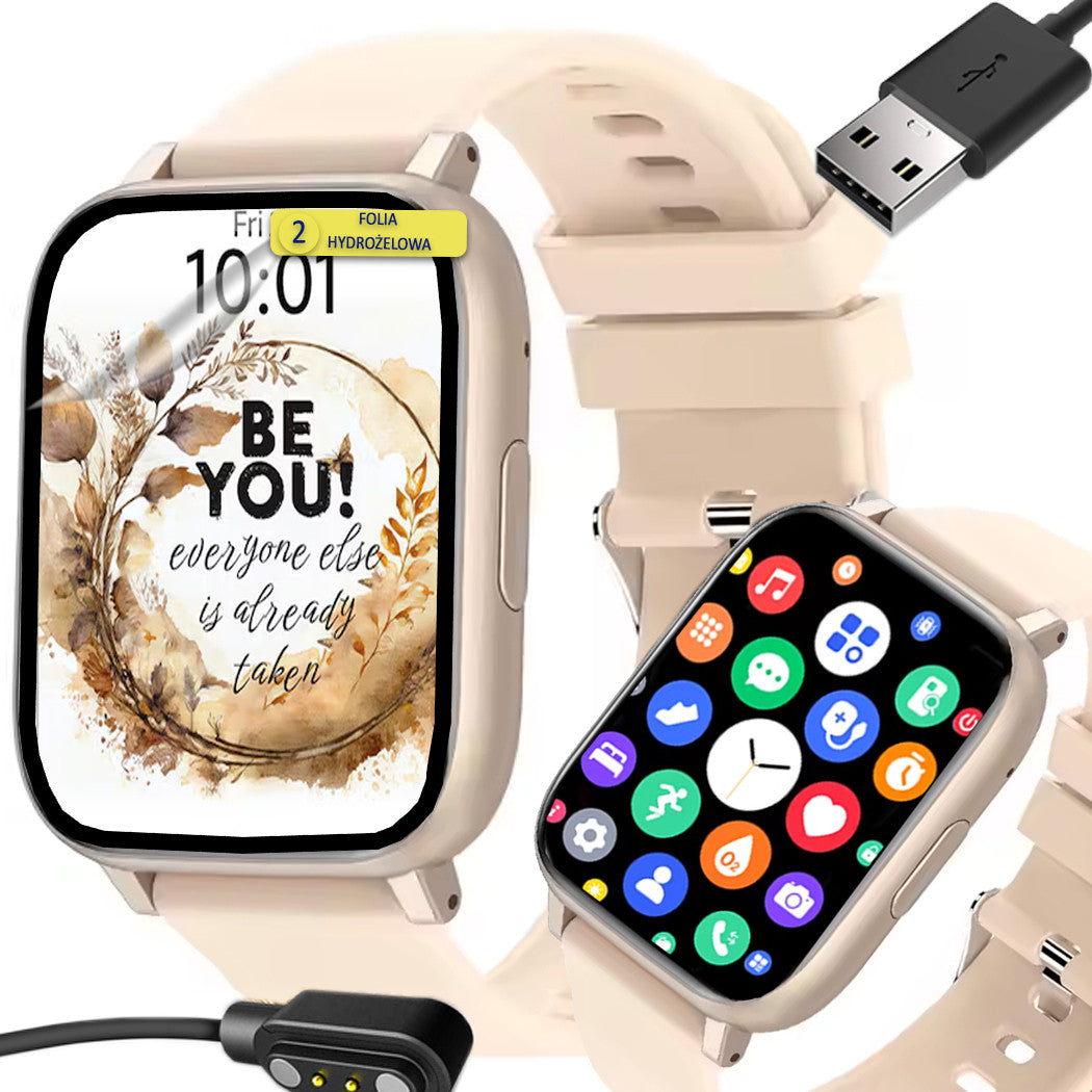 Elegant Smartwatch Beige - Bluetooth, Pulse, Sports Style
