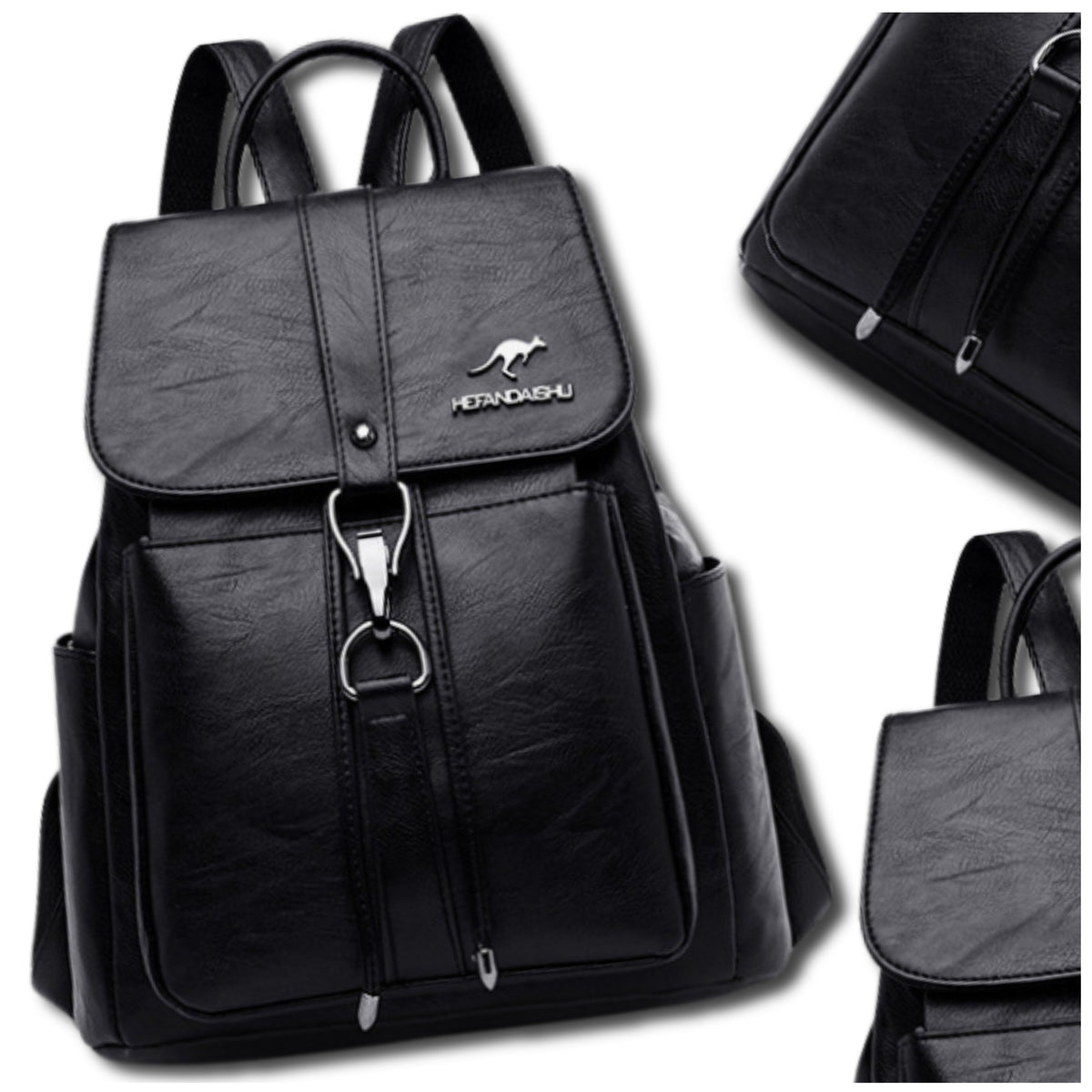 Elegant Women's Backpack Leather Black For School Work City With Flap Packaging status original