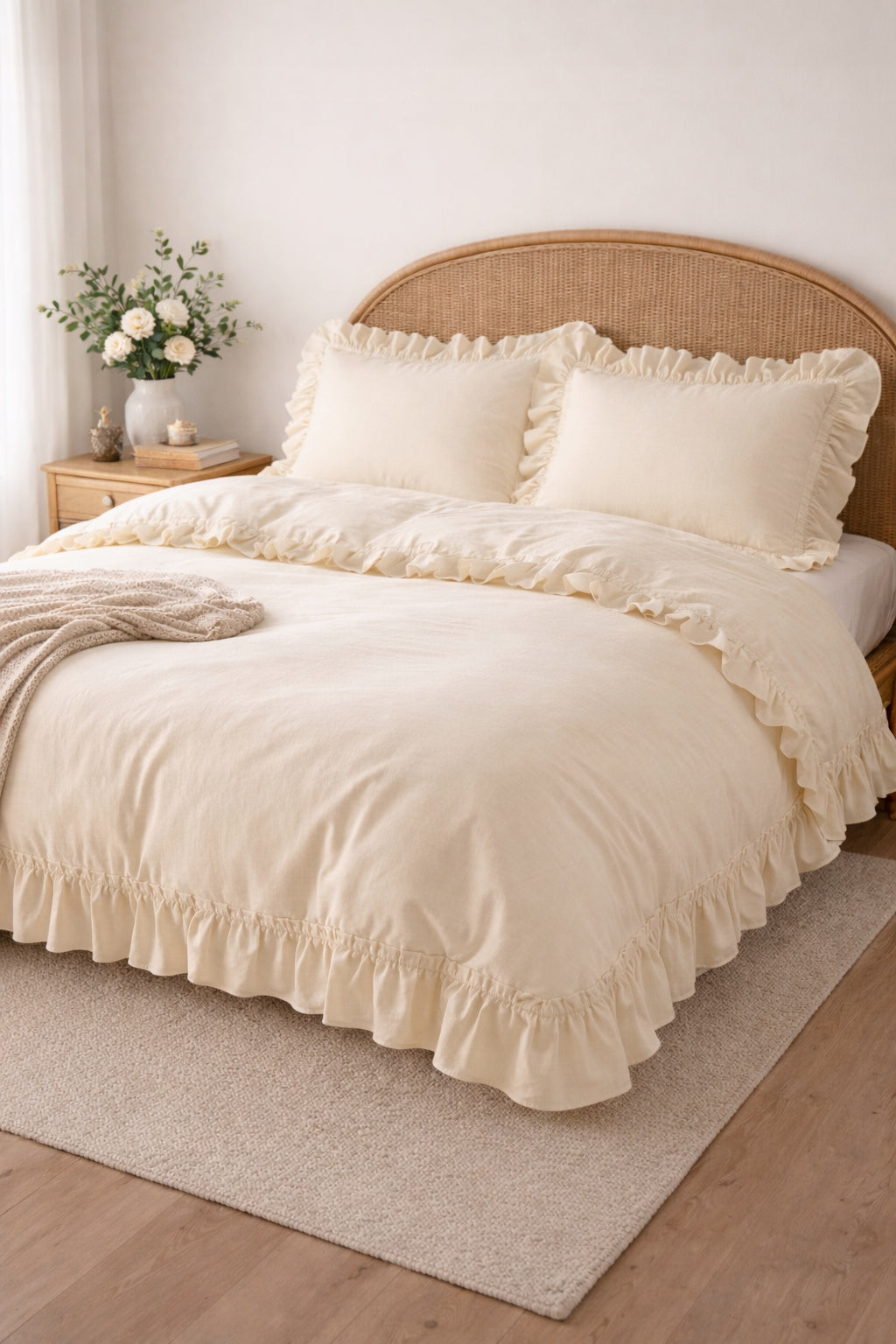 Elegant bedding 160x200 with frill | boho glamour style | CREAM | QUALITY Manufacturer code ffb160