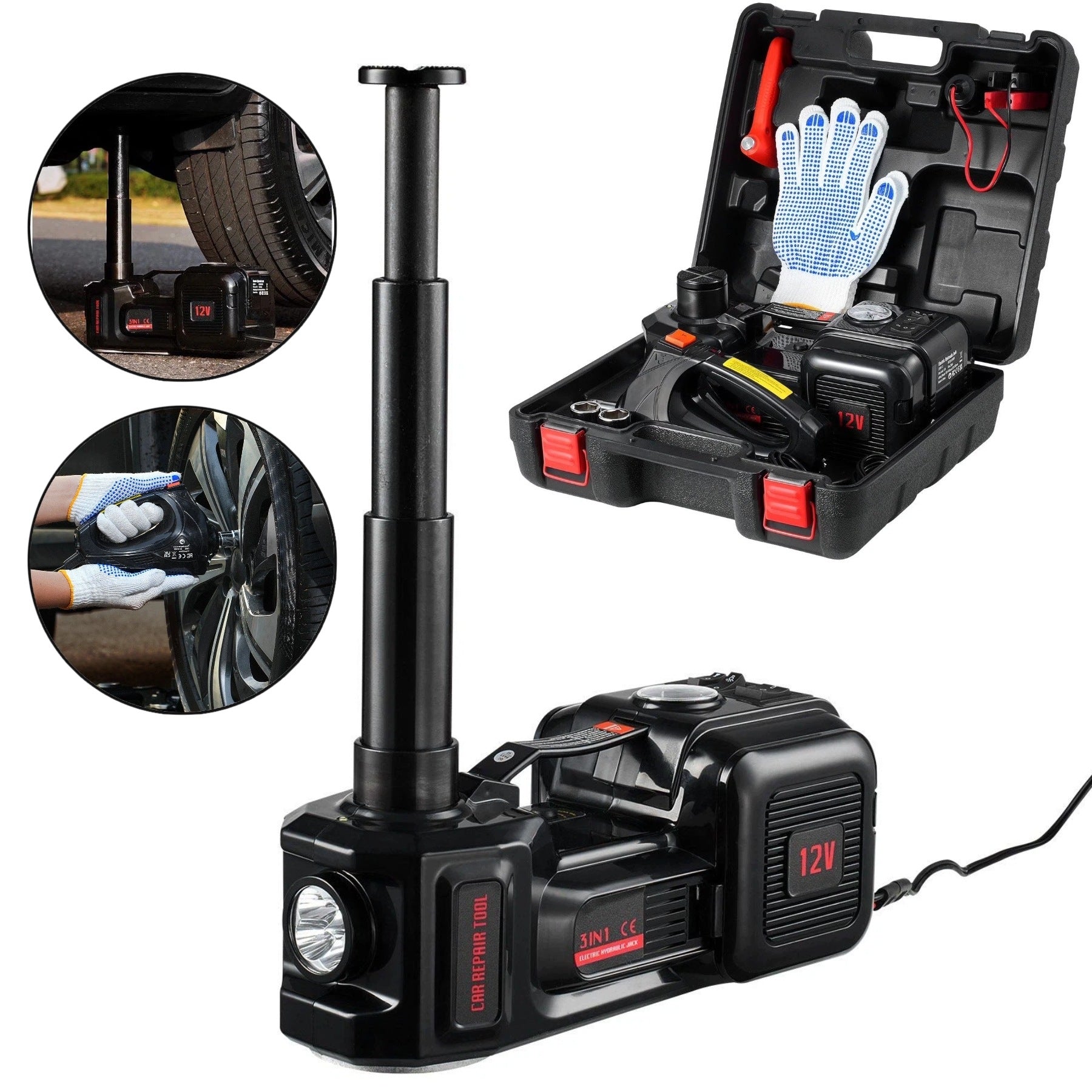 Elektryczny Podnośnik Hydrauliczny,5T 12V, Klucz Udarowy 350Nm + Pompowanie