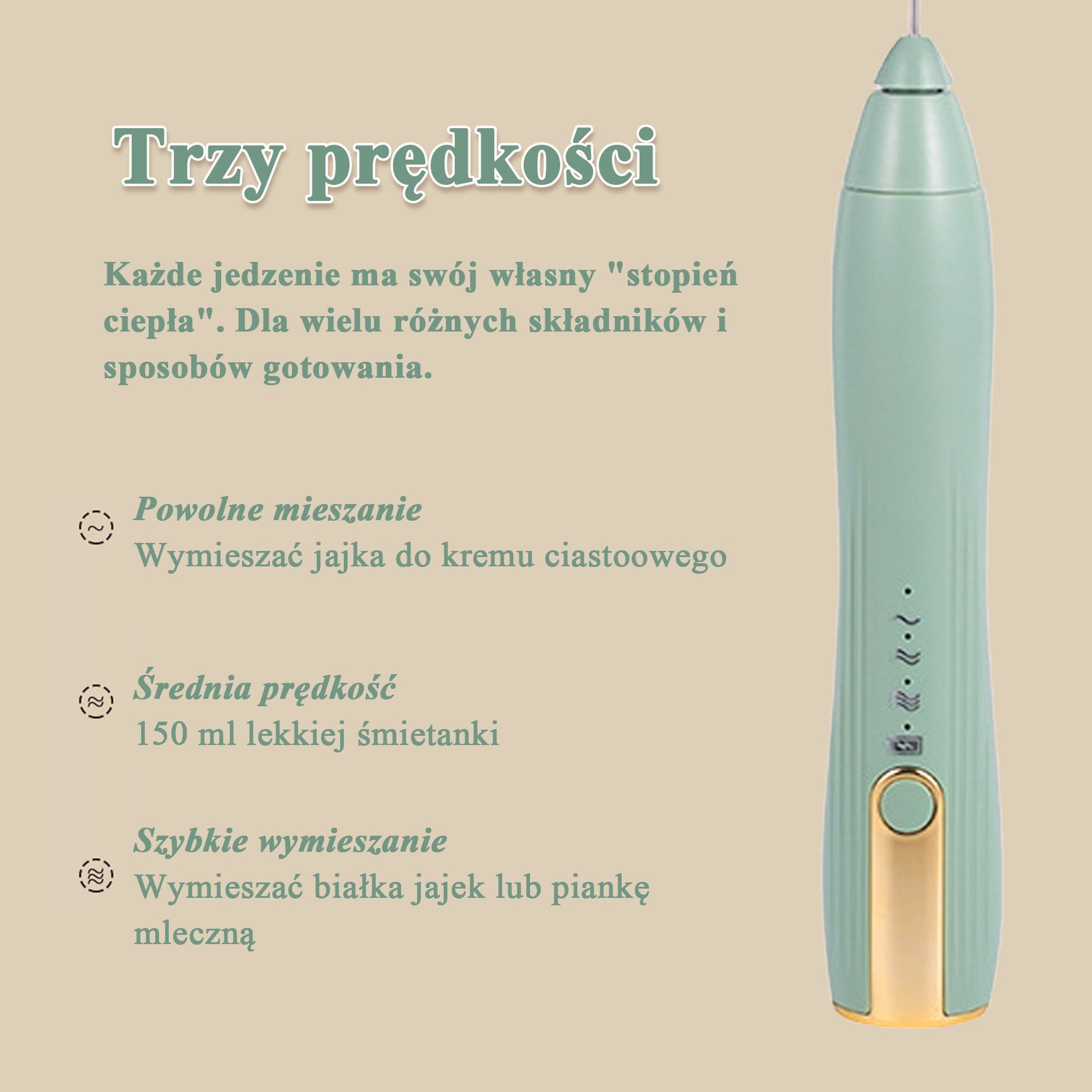 Elektryczny Spieniacz do Mleka USB, 3 Prędkości, Mikser do Kawy zielony Dominant color green