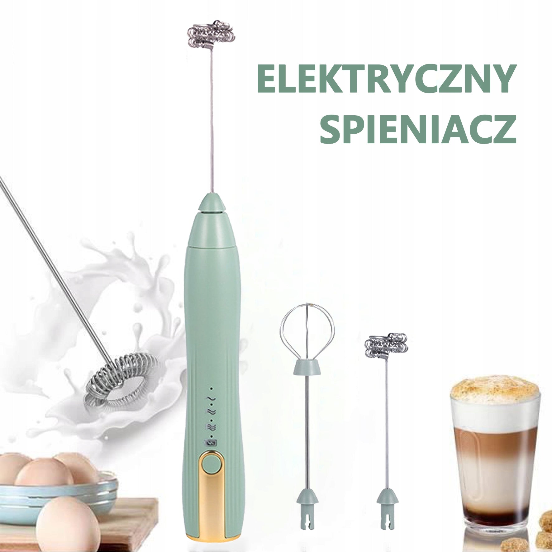 Elektryczny Spieniacz do Mleka USB, 3 Prędkości, Mikser do Kawy zielony EAN (GTIN) 702465254928