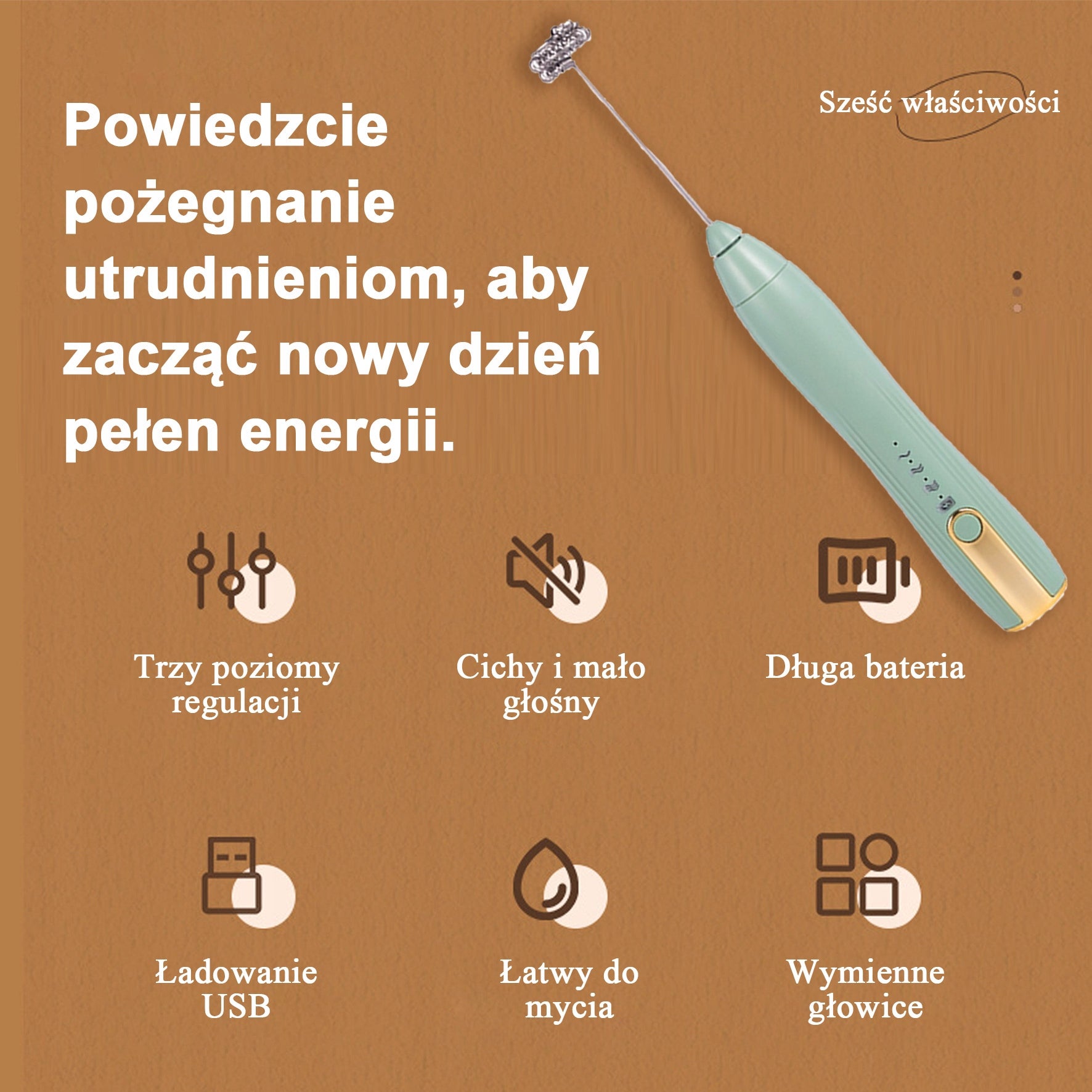 Elektryczny Spieniacz do Mleka USB, 3 Prędkości, Mikser do Kawy zielony Manufacturer code D190GPYBM