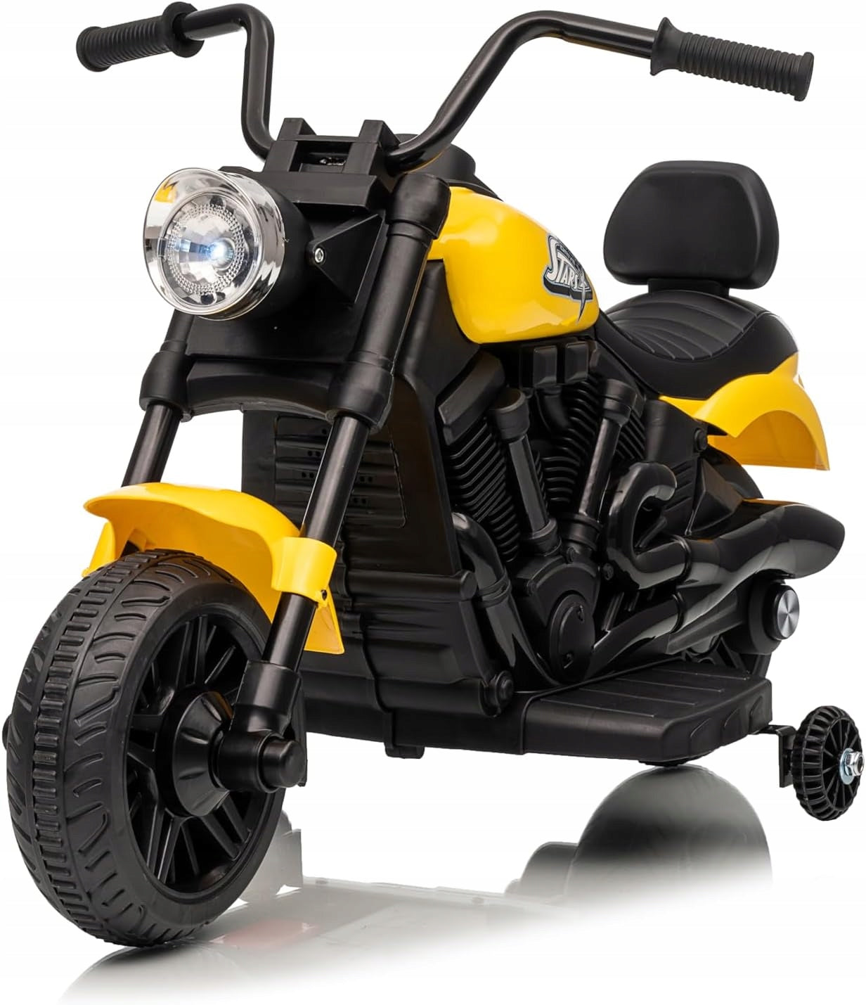 Elektryczny motocykl dla dzieci, 6 V, z muzyką i światłami, Żółty Packaging status original