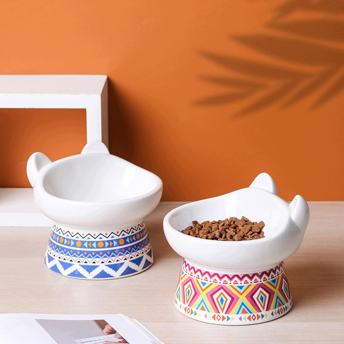 Elevated Bowl Container Smooth Surface Single Bowl for Cat Dog Ceramic Blue Packaging status original