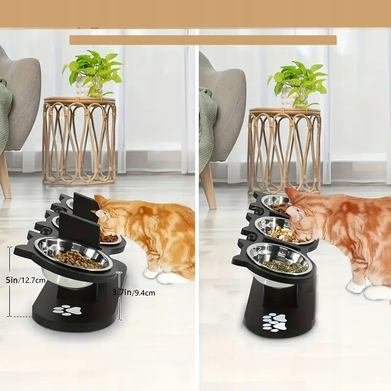 Elevated Cat Bowls Cat Shaped Feeding Stand With 3 Bowls Color black
