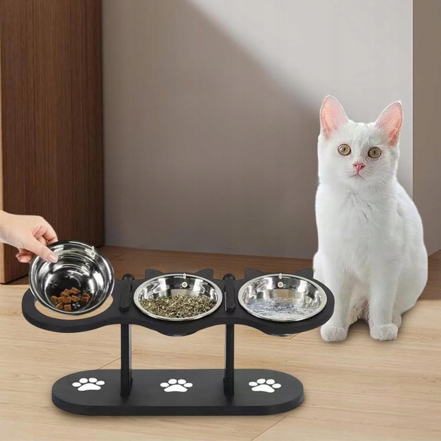 Elevated Cat Bowls Cat Shaped Feeding Stand With 3 Bowls Device type bowl stand