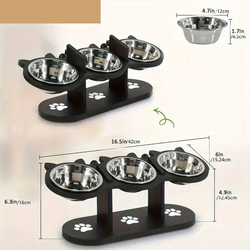 Elevated Cat Bowls Cat Shaped Feeding Stand With 3 Bowls Packaging status original