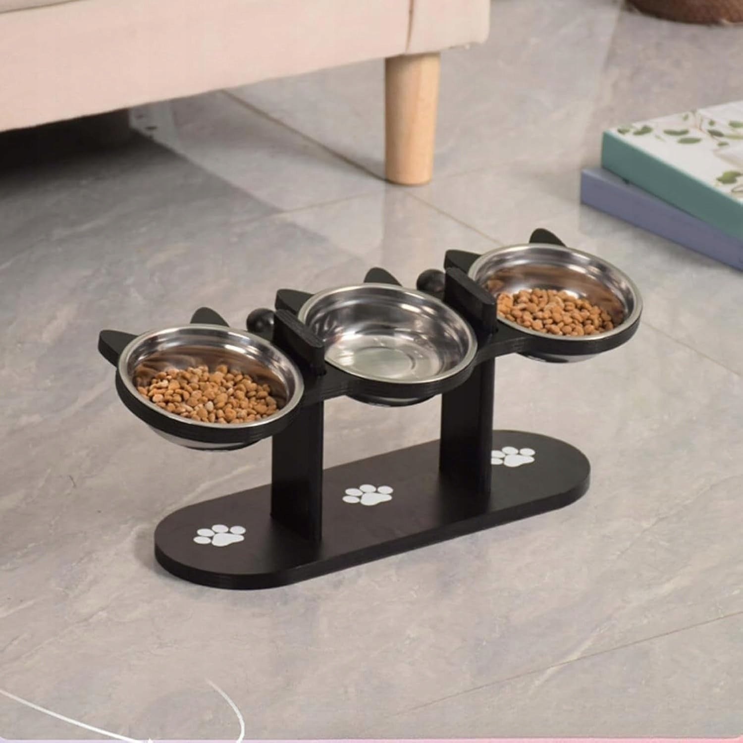 Elevated Cat Bowls Cat Shaped Feeding Stand With 3 Bowls Product weight with unit packaging 0.85 kg