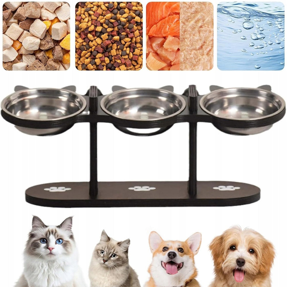 Elevated Cat Bowls Cat Shaped Feeding Stand With 3 Bowls