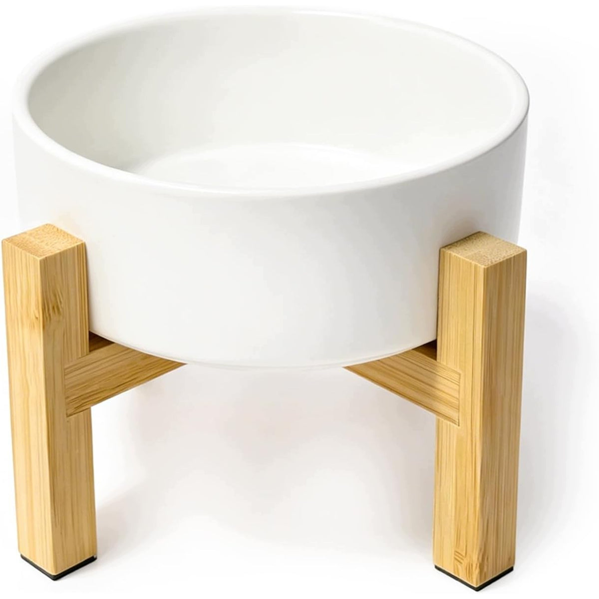 Elevated Ceramic Cat Bowl with Bamboo Stand