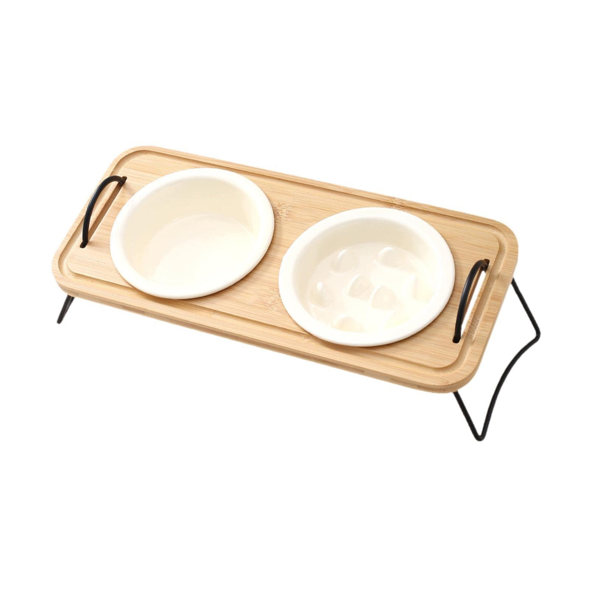 Elevated Ceramic Dog Bowl Set with Stand Stable Space Saving Stylish Beige