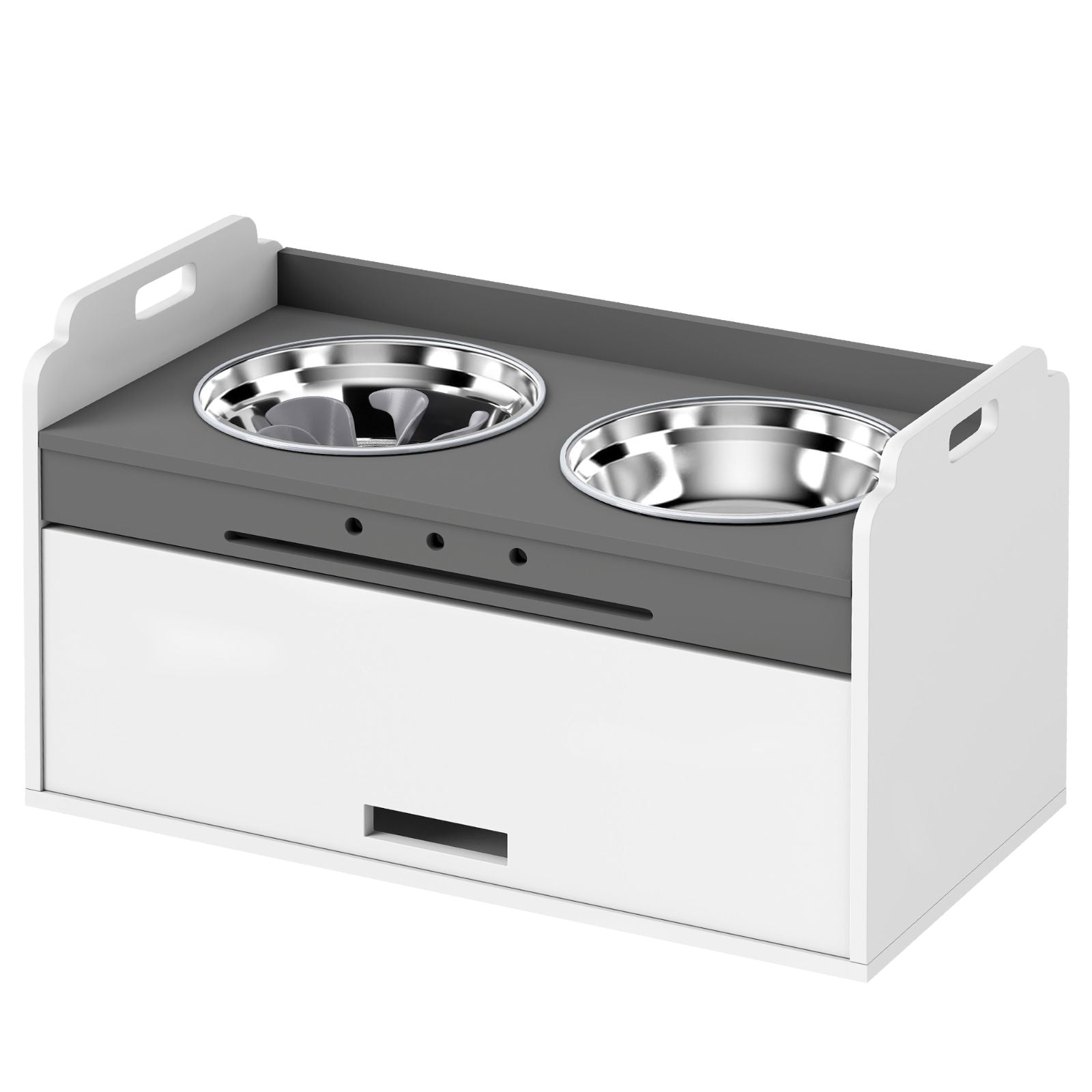 Elevated dog bowl with cabinet, 2 bowls, white, 60 x 30 x 35,5 cm