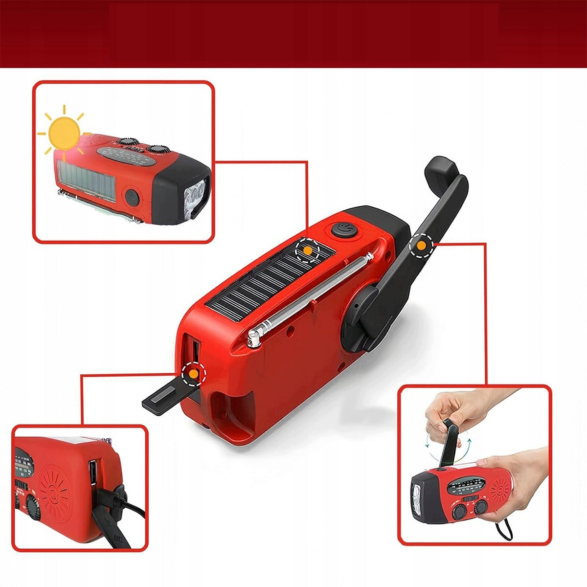 Emergency Radio with Crank Flashlight Dynamo USB Solar Alarm SOS Tourist Brand no brand