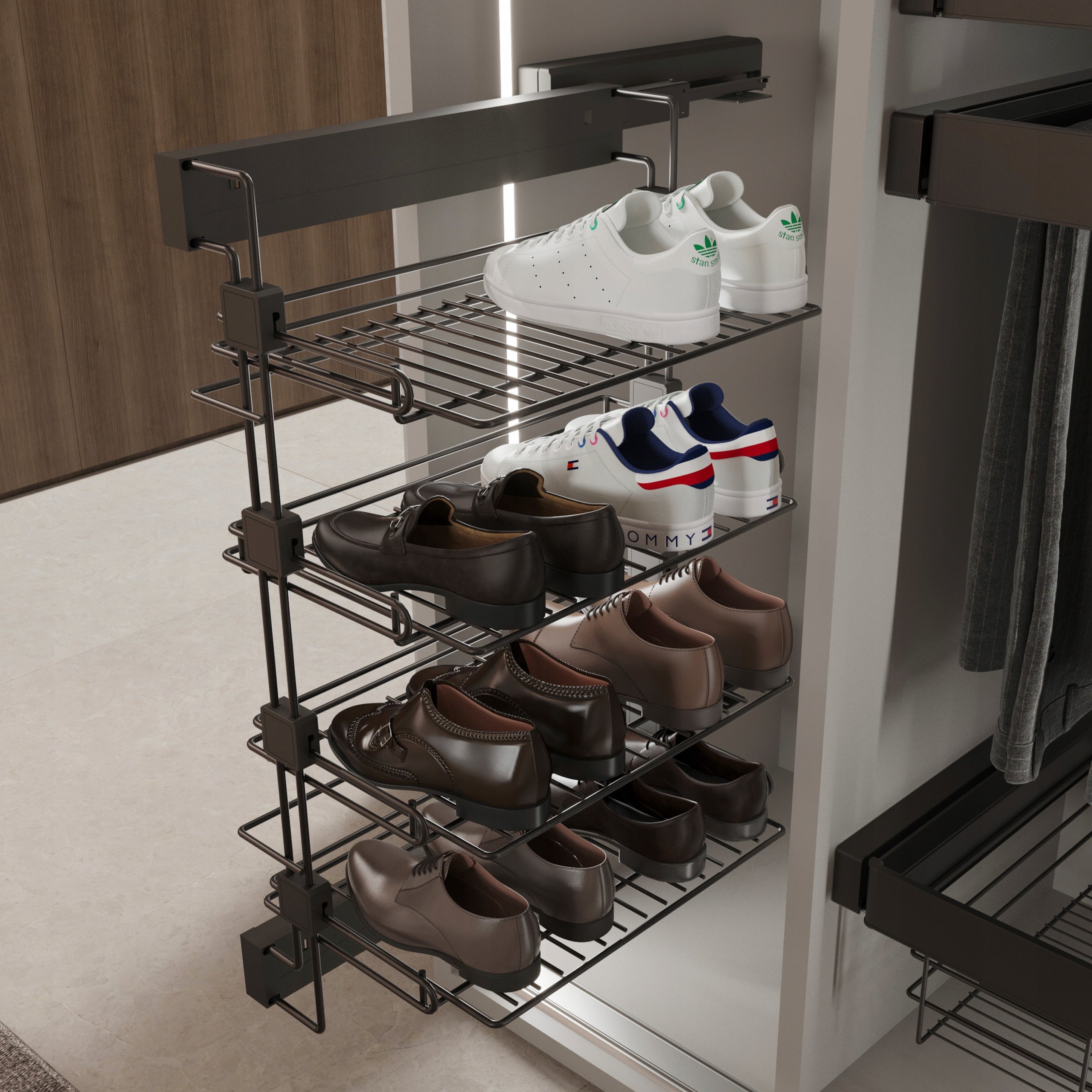 Emuca Retractable Shoe Shelf for Quartz Closet and Walk-in Wardrobe, Left Packaging status original