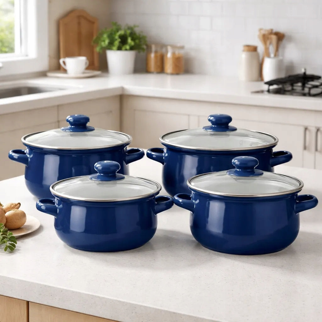 Enamel pots induction gas pot set Altom Design navy blue 8 el