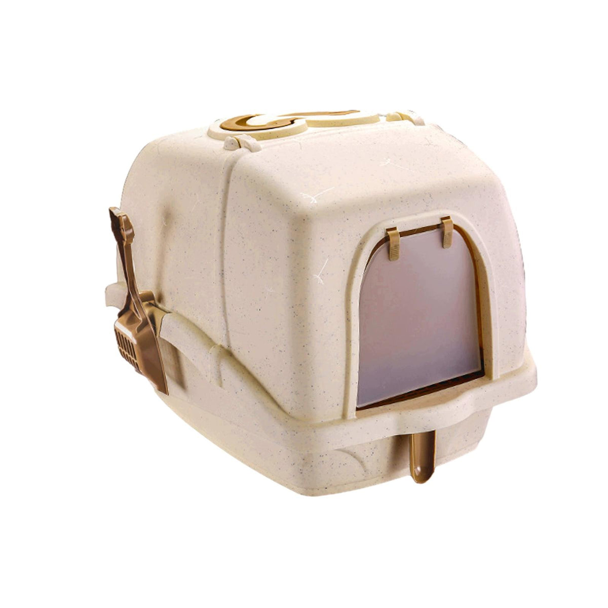 Enclosed Cat Litter Box Easy Access for Cleaning with Door Hollow khaki