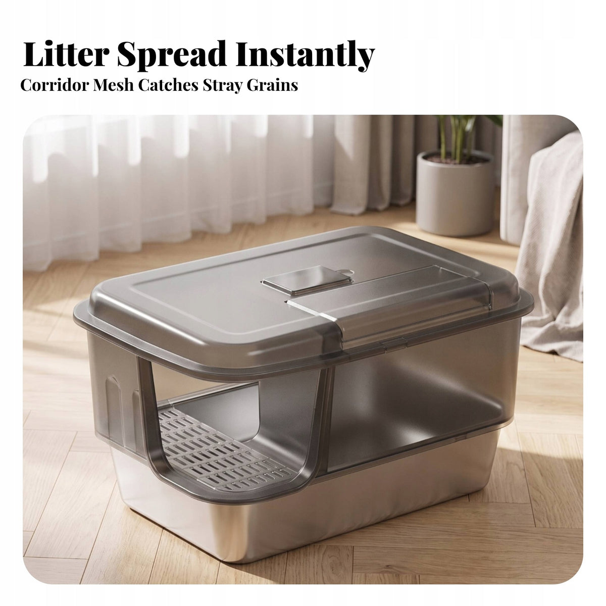 Enclosed Cat Litter Box Odor Resistant Stainless Steel Litter Box for Cats Packaging status original