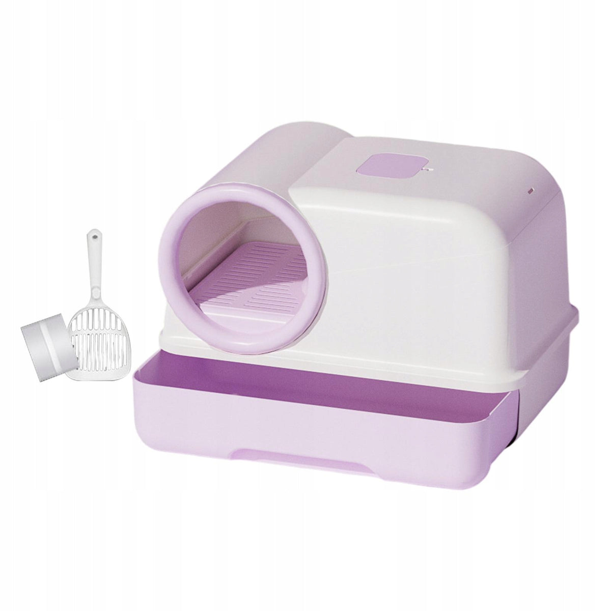 Enclosed Cat Litter Box Top Exit Easy Clean Anti Splashing with Purple Packaging status original