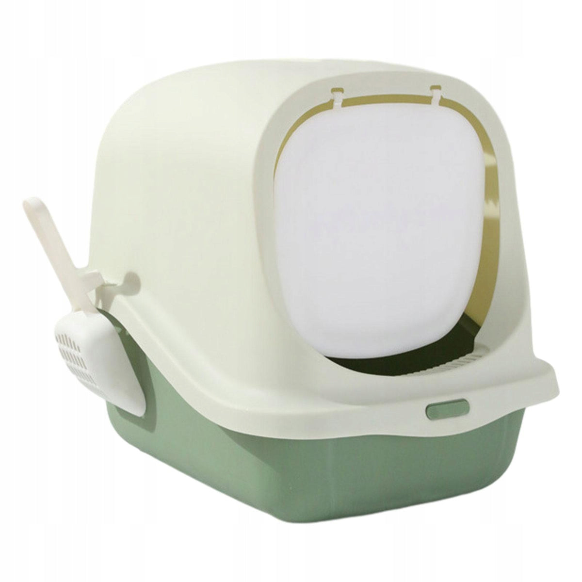 Enclosed Cat Litter Pans Large with Scooping Easy Clean Covered Kitty Green
