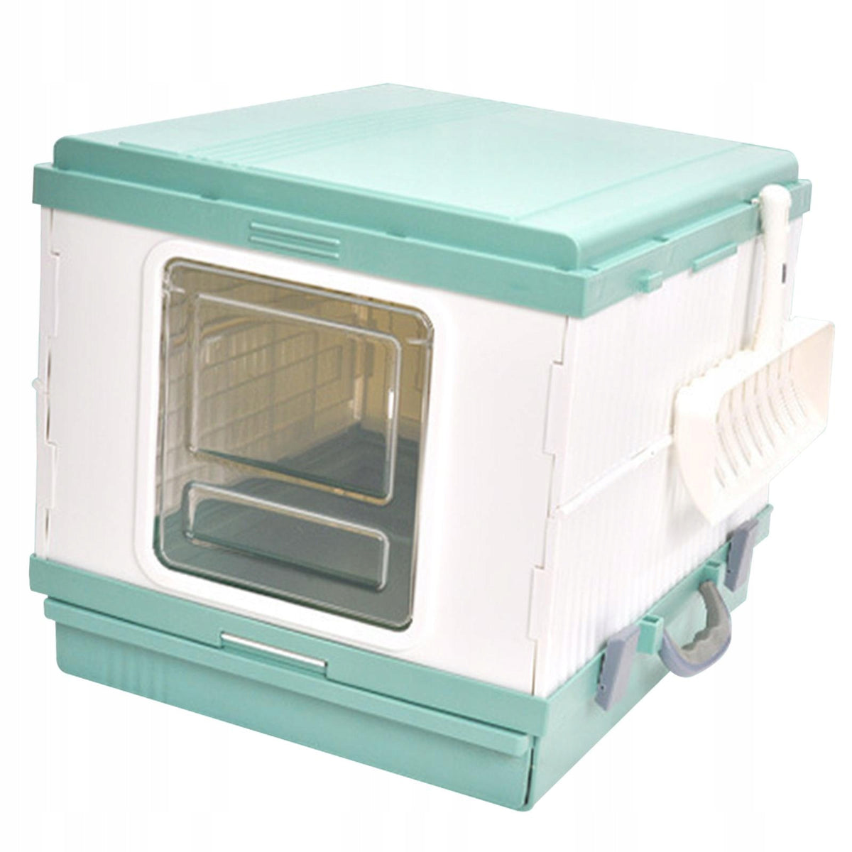 Enclosed Cat Litter Tray Large Pet Litter Boxes with Scoop Easy green