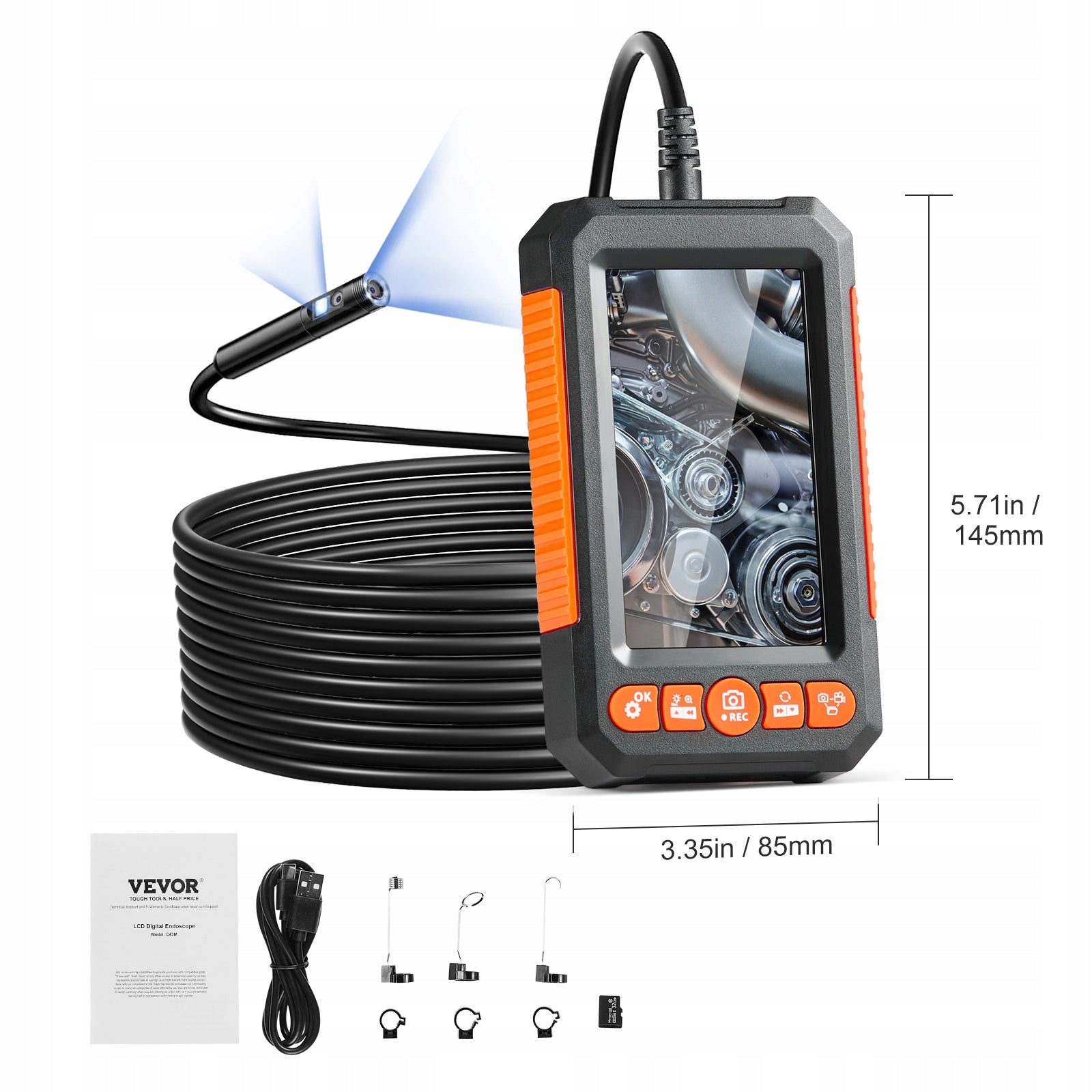 Endoscope Camera with Lights Dual Lens Borescope 16.4FT Cable 4.3" Screen EAN (GTIN) 197988412045