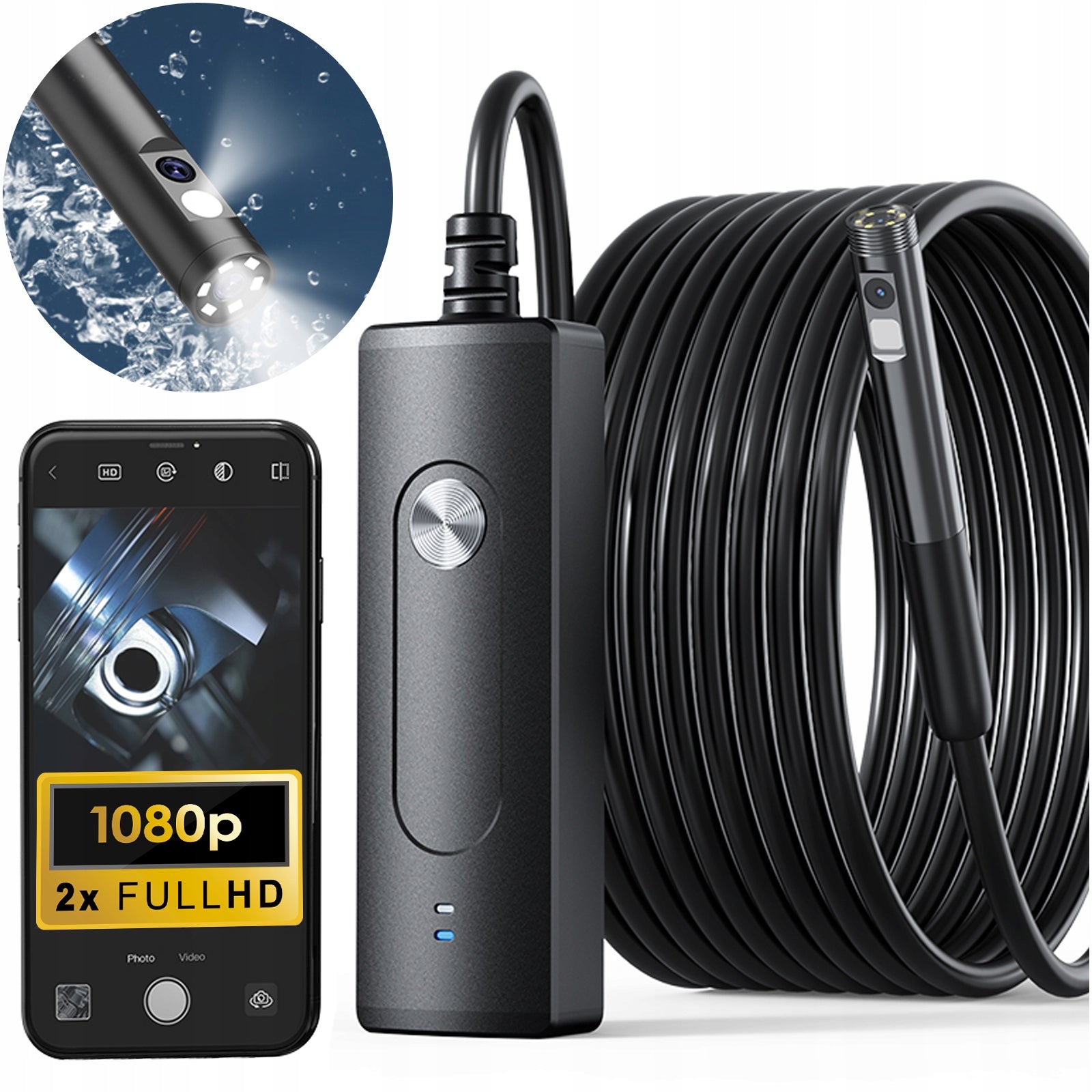 Endoscope Inspection Camera 2x FHD WIFI 3m Workshop for LED MOTOR PIPES