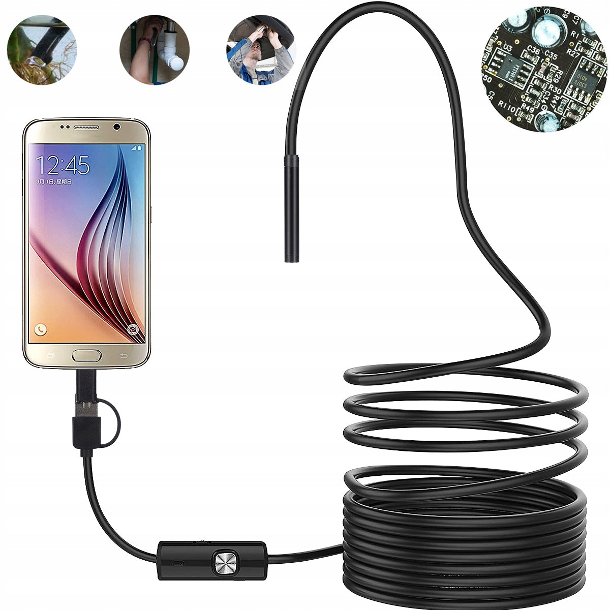 Endoscope Inspection Camera Workshop Waterproof 5m LED FHD for Phone