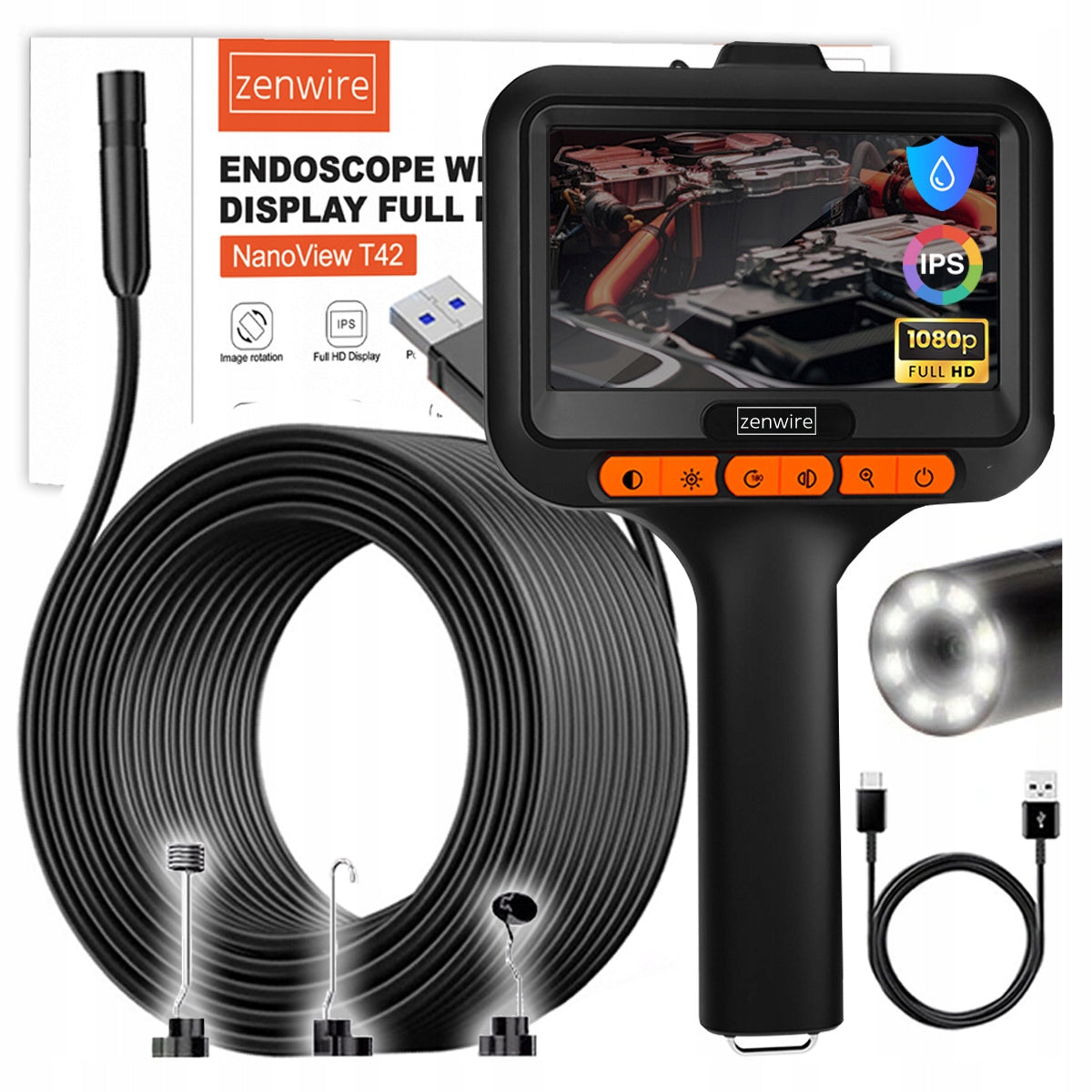 Endoscope Workshop Inspection Camera with IPS Display for USB-C Pipes 5m