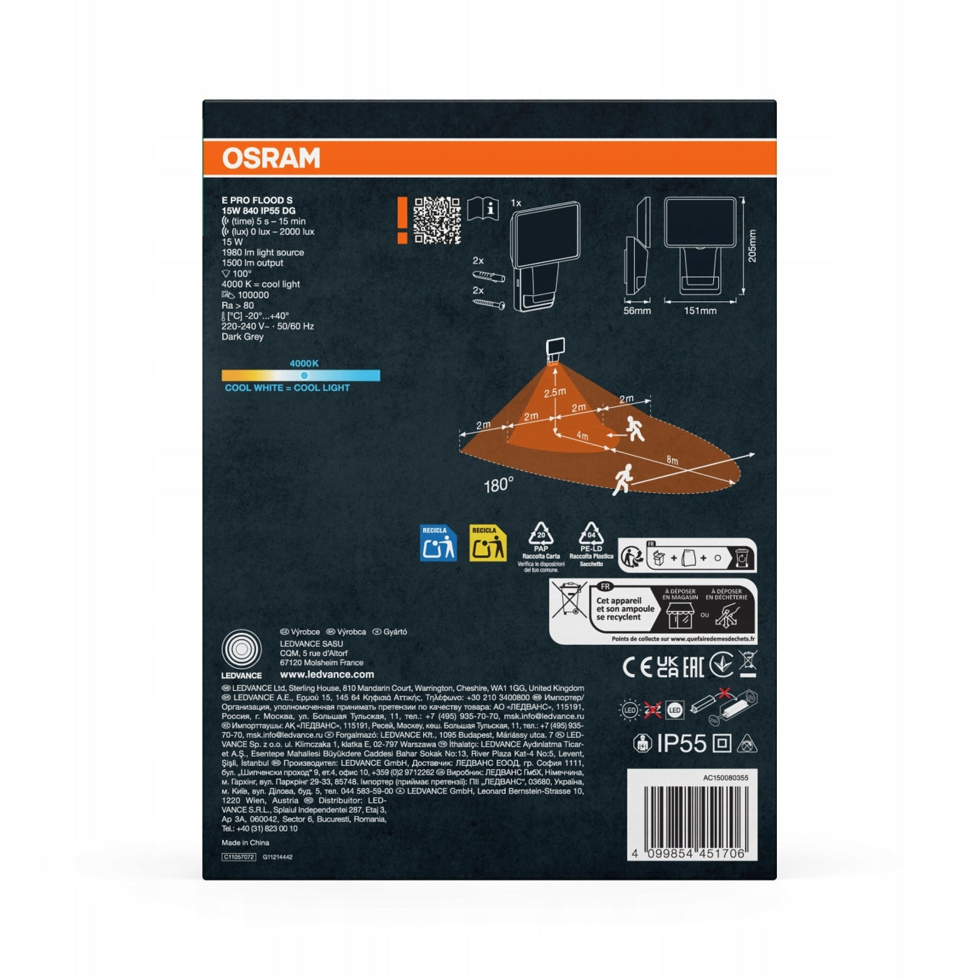 Endura Osram LED Floodlight Twilight Motion Sensors 15W 4000K 1500lm IP55 Brand Osram