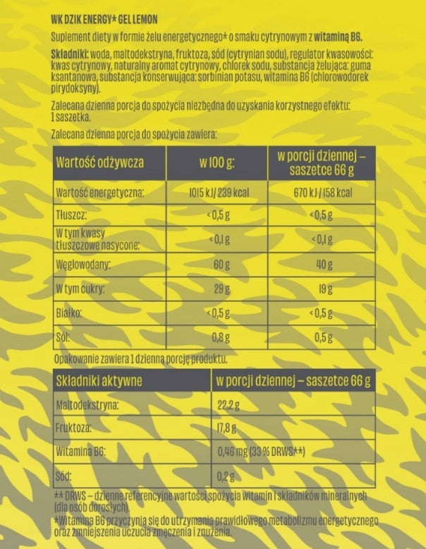 Energy Gel WK DZIK ENERGY GEL flavor Lemon 66g 6 pcs. Manufacturer code 5904988310722